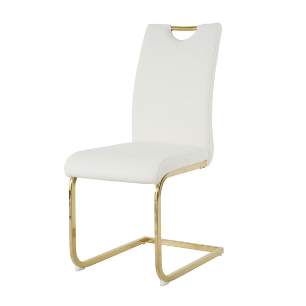 English Elm Modern Faux Leather Dining Side Chairs with Chrome Legs Ergonomic Set of 2 White+Gold W210127295