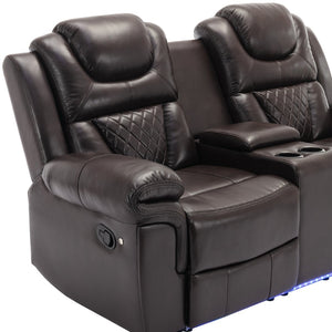 English Elm 3 Piece Faux Leather Manual Reclining Sofa Set with Led Base and Console SG001132AAD