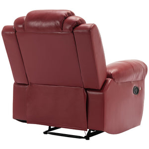 English Elm Home Theater Manual Recliner with Led Base Lighting Faux Leather Living Room Chair Wine Red WF310725AAJ