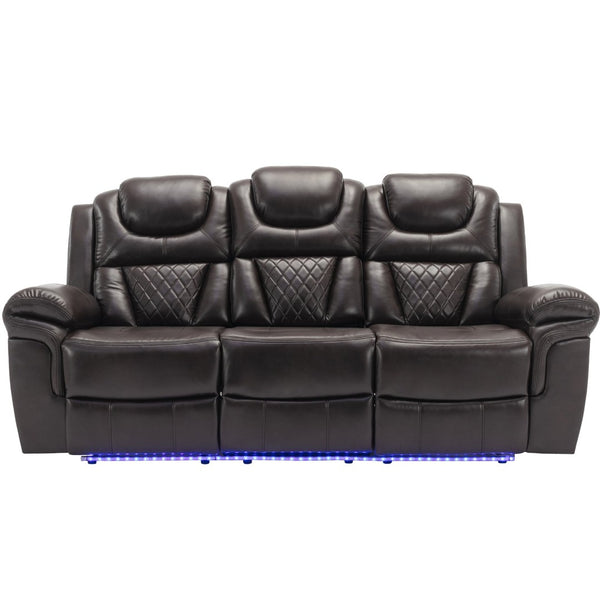 English Elm 3 Piece Faux Leather Manual Recliner Set with Led Base Lighting and Console Brown SG001130AAD