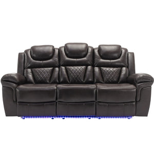 English Elm Home Theater Manual Recliner with Led Strip Console Usb Charging Faux Leather Seat Brown WF310727AAD