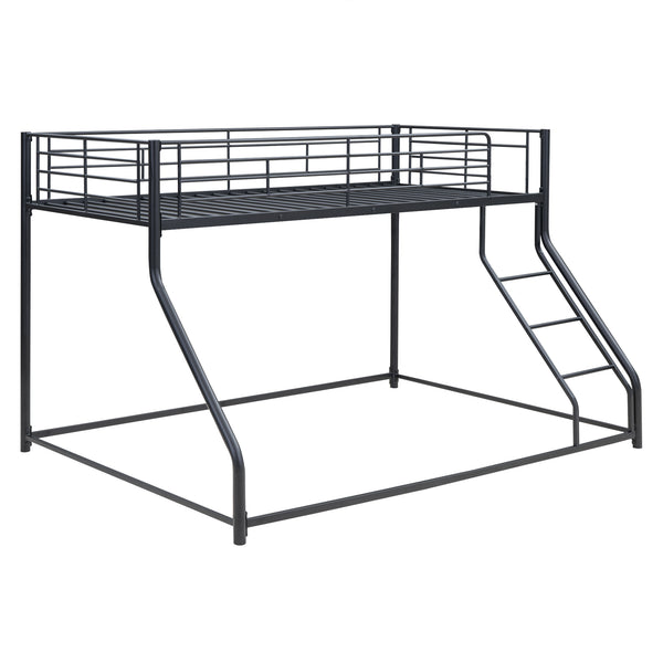 English Elm Metal Floor Bunk Bed Twin XL over Queen Black — Space-Saving Steel Frame, Inclined Ladder, Durable Sleek Design MF309470AAB