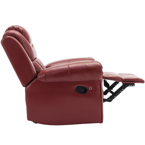 English Elm Home Theater Manual Recliner with Led Base Lighting Faux Leather Living Room Chair Wine Red WF310725AAJ