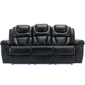 English Elm 3 Piece Faux Leather Manual Recliner Set with Led Base Lighting and Console Black SG001130AAB