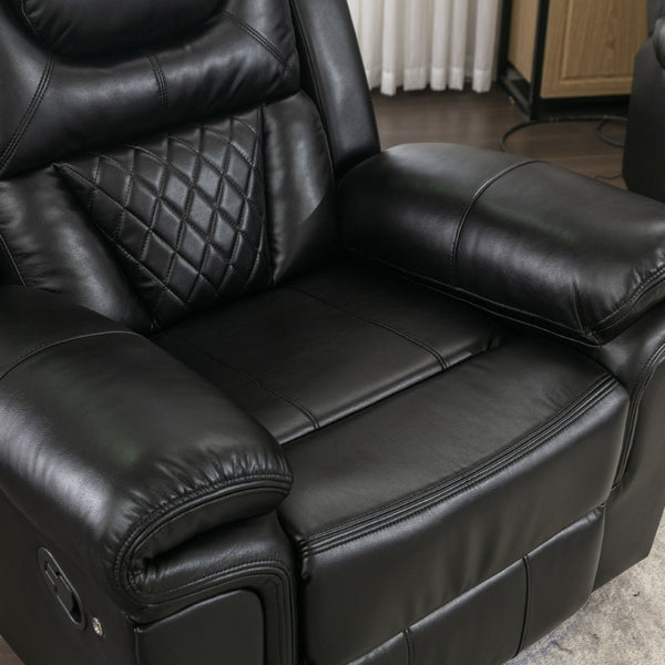English Elm Home Theater Manual Recliner with Led Base Lighting Faux Leather Living Room Chair Black WF310725AAB