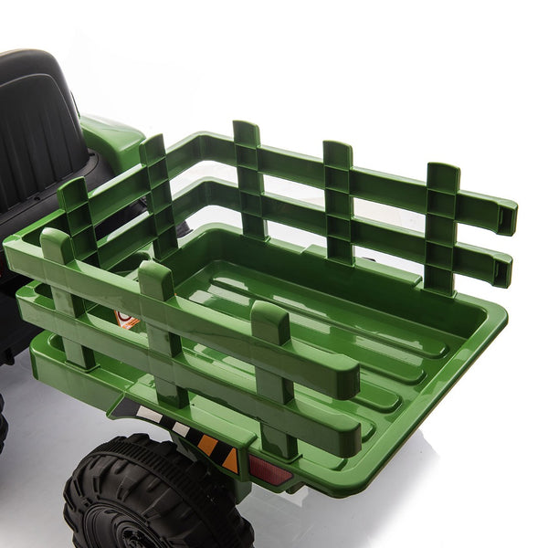 English Elm 12v Kids Battery Powered Ride on Farm Tractor with Trailer Led Lights and 3 Speed W2181137374