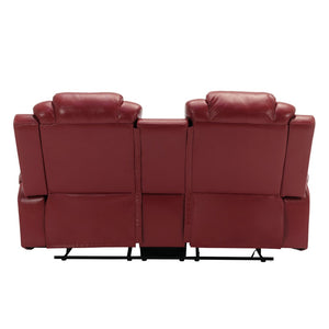 English Elm 3 Piece Faux Leather Manual Recliner Set with Led Base Lighting and Console Wine Red SG001130AAJ