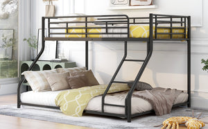English Elm Metal Floor Bunk Bed Twin XL over Queen Black — Space-Saving Steel Frame, Inclined Ladder, Durable Sleek Design MF309470AAB