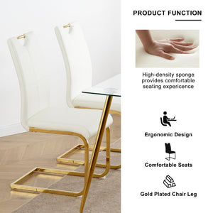 English Elm Modern Faux Leather Dining Side Chairs with Chrome Legs Ergonomic Set of 2 White+Gold W210127295