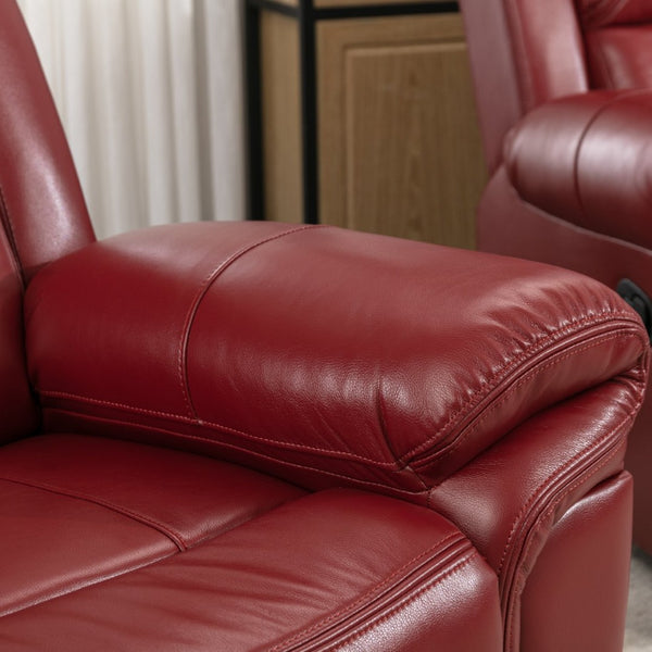 English Elm Home Theater Manual Recliner with Led Strip Console Usb Charging Faux Leather Seat Red WF310727AAJ
