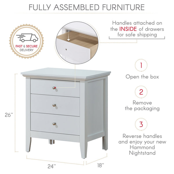 English Elm Elegant Compact Nightstand with Sleek Finish, Durable No-Assembly Design for Small Spaces and Storage White 30 L x 26 W x 20 H B078118403