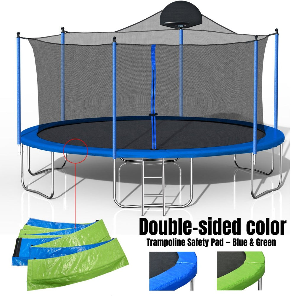 English Elm 14ft Outdoor Trampoline with Basketball Hoop Safety Enclosure Net and Steel Ladder W285128088