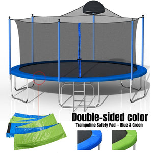 English Elm 14ft Outdoor Trampoline with Basketball Hoop Safety Enclosure Net and Steel Ladder W285128088