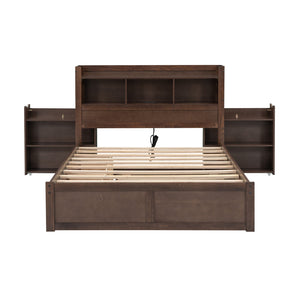 English Elm Full Full Size Storage Platform Bed with Trundle, 4-Tier Headboard Shelves and Dual Drawers, Solid Wood Espresso GX000356AAP