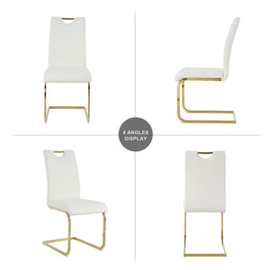 English Elm Modern Faux Leather Dining Side Chairs with Chrome Legs Ergonomic Set of 2 White+Gold W210127295