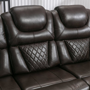 English Elm 3 Piece Faux Leather Manual Recliner Set with Led Base Lighting and Console Brown SG001130AAD