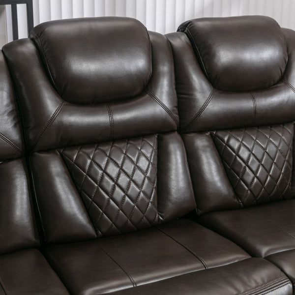 English Elm 3 Piece Faux Leather Manual Recliner Set with Led Base Lighting and Console Brown SG001130AAD