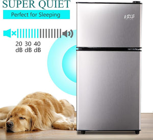 English Elm 3.5cu.ft Two Door Compact Mini Fridge with Top Freezer Tempered Glass Shelves Dorm Bar Silver W1002137470