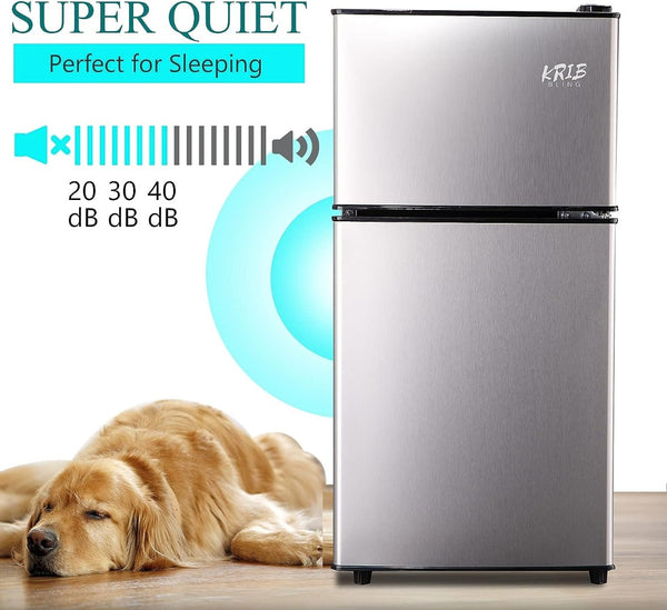 English Elm 3.5cu.ft Two Door Compact Mini Fridge with Top Freezer Tempered Glass Shelves Dorm Bar Silver W1002137470