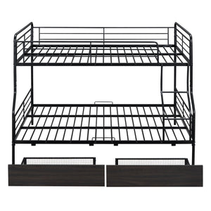 English Elm Full Full XL over Queen Metal Bunk Bed with Chrome Finish, Sturdy Iron Frame, Space-Saving Drawers and Stable Support for Kids and Teens Black SF000027AAB