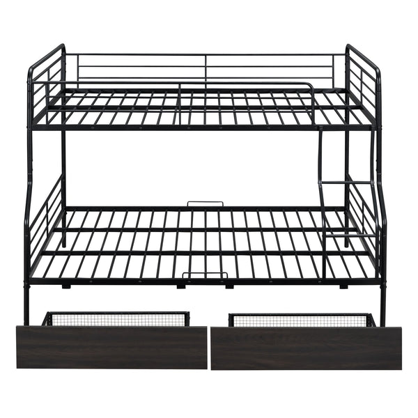 English Elm Full Full XL over Queen Metal Bunk Bed with Chrome Finish, Sturdy Iron Frame, Space-Saving Drawers and Stable Support for Kids and Teens Black SF000027AAB