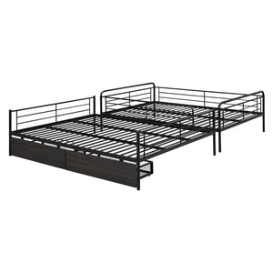 English Elm Full Full XL over Queen Metal Bunk Bed with Chrome Finish, Sturdy Iron Frame, Space-Saving Drawers and Stable Support for Kids and Teens Black SF000027AAB