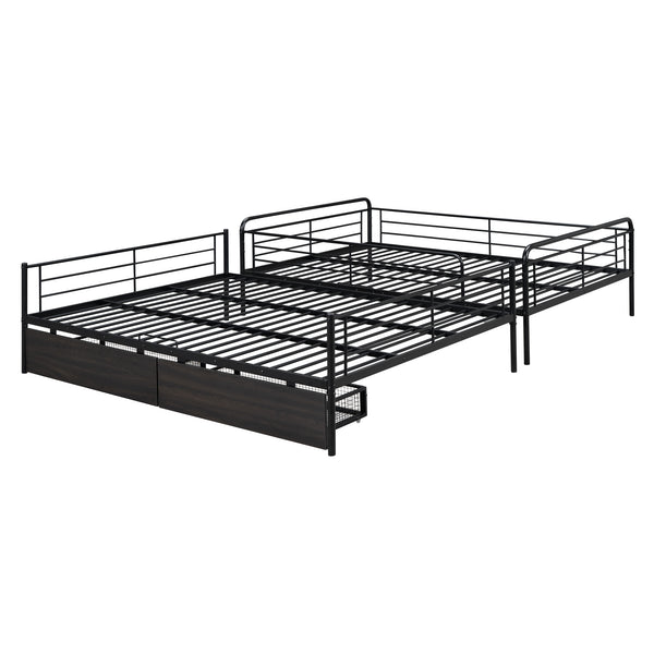 English Elm Full Full XL over Queen Metal Bunk Bed with Chrome Finish, Sturdy Iron Frame, Space-Saving Drawers and Stable Support for Kids and Teens Black SF000027AAB