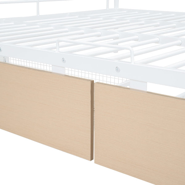 English Elm Full Full XL over Queen Metal Bunk Bed with Chrome Finish, Sturdy Iron Frame, Space-Saving Drawers and Stable Support for Kids and Teens White SF000027AAK