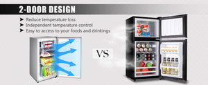 English Elm 3.5cu.ft Two Door Compact Mini Fridge with Top Freezer Tempered Glass Shelves Dorm Bar Black W1002137472