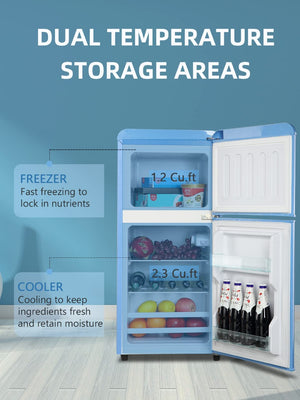 English Elm 3.5cu.ft Two Door Compact Mini Fridge with Top Freezer Tempered Glass Shelves Dorm Bar W1002137474