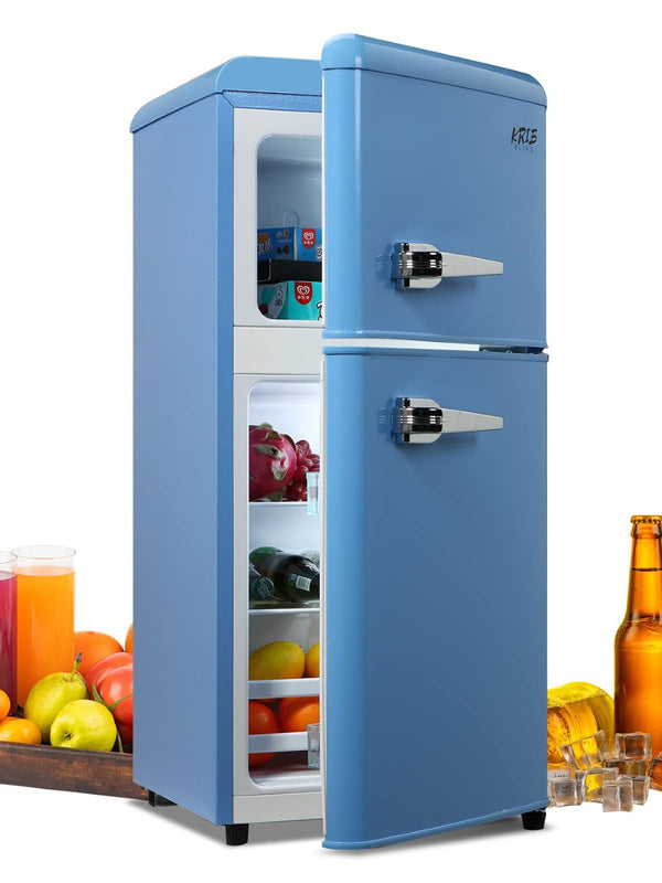 English Elm 3.5cu.ft Two Door Compact Mini Fridge with Top Freezer Tempered Glass Shelves Dorm Bar W1002137474