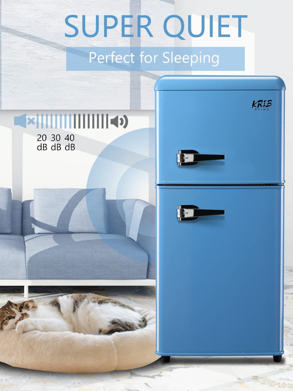 English Elm 3.5cu.ft Two Door Compact Mini Fridge with Top Freezer Tempered Glass Shelves Dorm Bar W1002137474