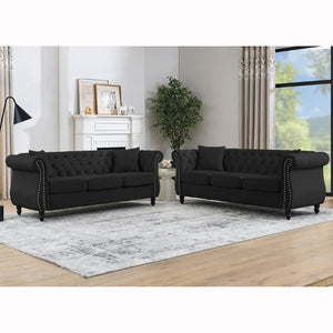 English Elm Elegant 80" Chesterfield Sofa In Plush Black Velvet - 3-Seater Tufted Couch For Any Space W834S00515-GIGA