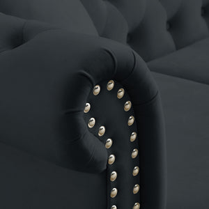 English Elm 58.8" Chesterfield Sofa Velvet 2-Seater Tufted Couch with Rolled Arms, Nailhead Trim, Plush Comfort Black W834S00106