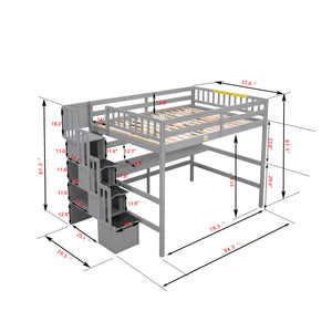 English Elm Full Size Loft Bed With Integrated Desk, Storage Staircase & Modern Grey Finish For Space-Saving W504S00109