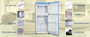 English Elm 3.5cu.ft Two Door Compact Mini Fridge with Top Freezer Tempered Glass Shelves Dorm Bar W1002137474