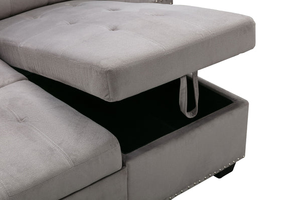 English Elm 77 Reversible 77 Inch Sectional Storage Sleeper Sofa Bed with Pull-Out Guest Bed, Velvet Plush Seating LIGHT GREY W120343142