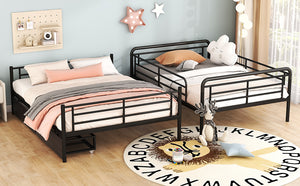 English Elm Full Full XL over Queen Metal Bunk Bed with Chrome Finish, Sturdy Iron Frame, Space-Saving Drawers and Stable Support for Kids and Teens Black SF000027AAB