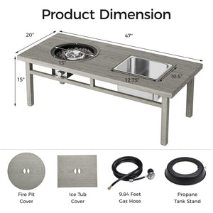 English Elm 3-In-1 Coffee Table With Ice Bucket and Fire Pit - Gray