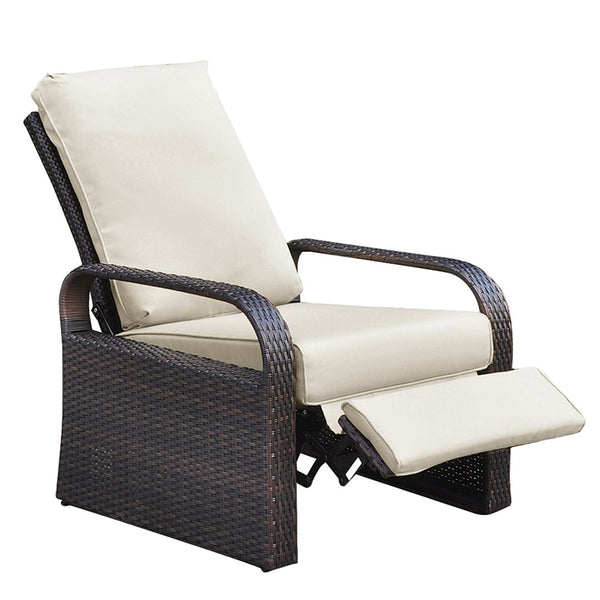 English Elm Outdoor Wicker Reclining Lounge Chair with Auto Footrest and Thick Cushion Patio W1889109401