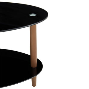 English Elm Black Oval Tempered Glass Coffee Table with Oak Legs Three Tier Living Room W241137476