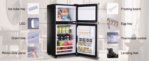 English Elm 3.5cu.ft Two Door Compact Mini Fridge with Top Freezer Tempered Glass Shelves Dorm Bar Silver W1002137470