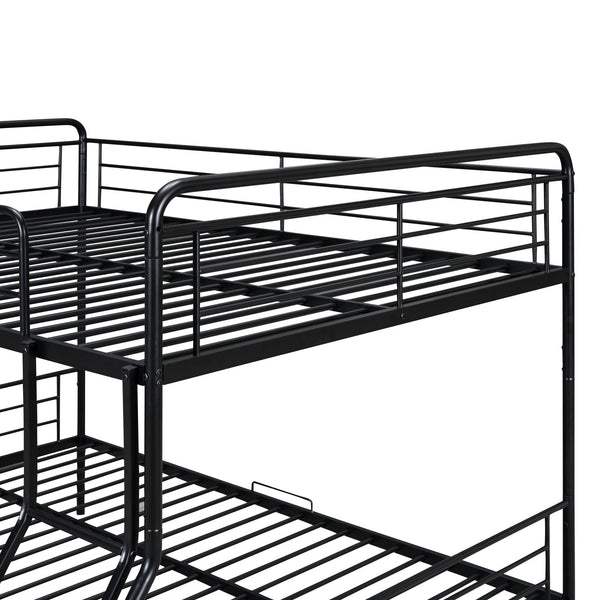 English Elm Full Full XL over Queen Metal Bunk Bed with Chrome Finish, Sturdy Iron Frame, Space-Saving Drawers and Stable Support for Kids and Teens Black SF000027AAB