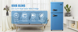 English Elm 3.5cu.ft Two Door Compact Mini Fridge with Top Freezer Tempered Glass Shelves Dorm Bar W1002137474