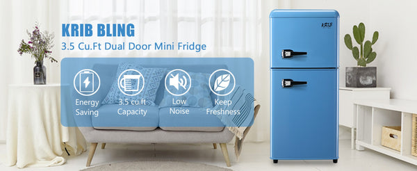 English Elm 3.5cu.ft Two Door Compact Mini Fridge with Top Freezer Tempered Glass Shelves Dorm Bar W1002137474
