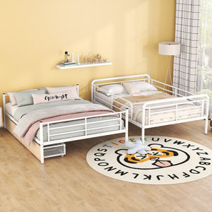 English Elm Full Full XL over Queen Metal Bunk Bed with Chrome Finish, Sturdy Iron Frame, Space-Saving Drawers and Stable Support for Kids and Teens White SF000027AAK