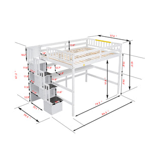 English Elm Full Size Loft Bed With Integrated Desk, Bookshelves & Storage Staircase - Space-Saving Design! W504S00110