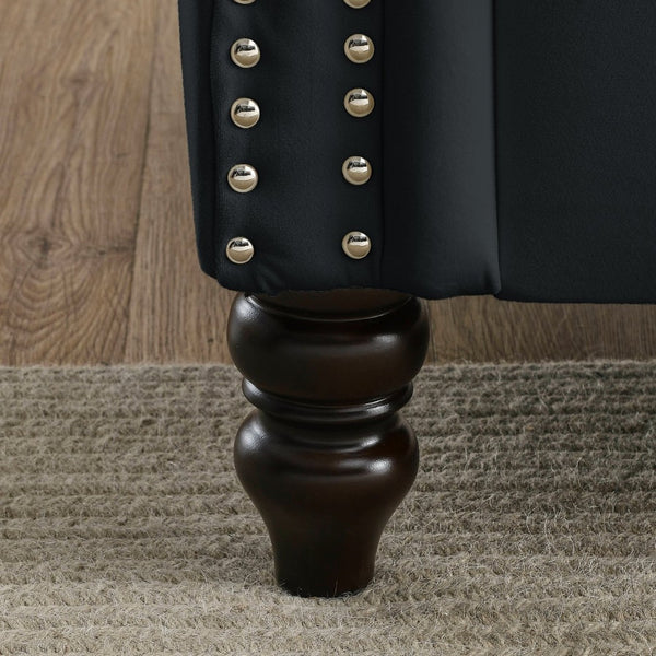 English Elm Luxurious 79" Chesterfield Sofa In Black Velvet - Tufted 3-Seater Couch With Pillows & Style W834S00156-GIGA