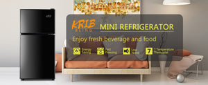 English Elm 3.5cu.ft Two Door Compact Mini Fridge with Top Freezer Tempered Glass Shelves Dorm Bar Black W1002137472