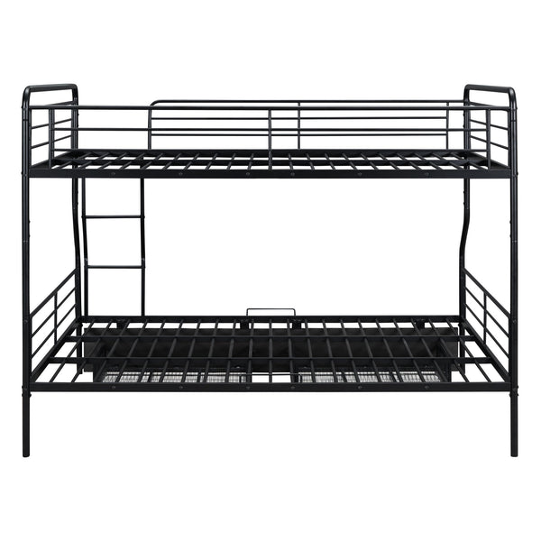 English Elm Full Full XL over Queen Metal Bunk Bed with Chrome Finish, Sturdy Iron Frame, Space-Saving Drawers and Stable Support for Kids and Teens Black SF000027AAB